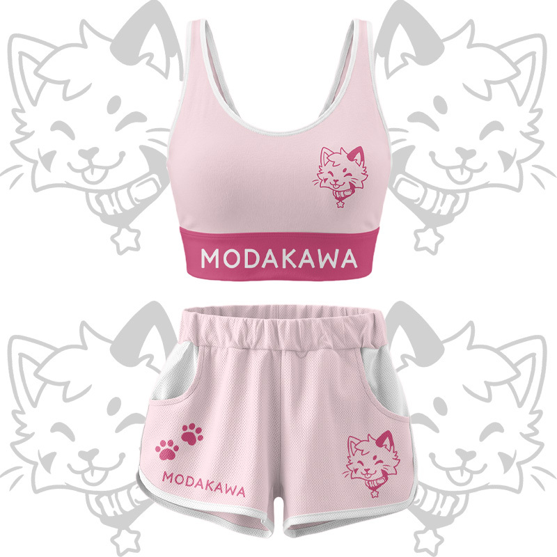 Kitty Graphic Crop Tank Sport Top Shorts Bikini Modakawa Matching Outfit - Pink Set - 5XL - image 15