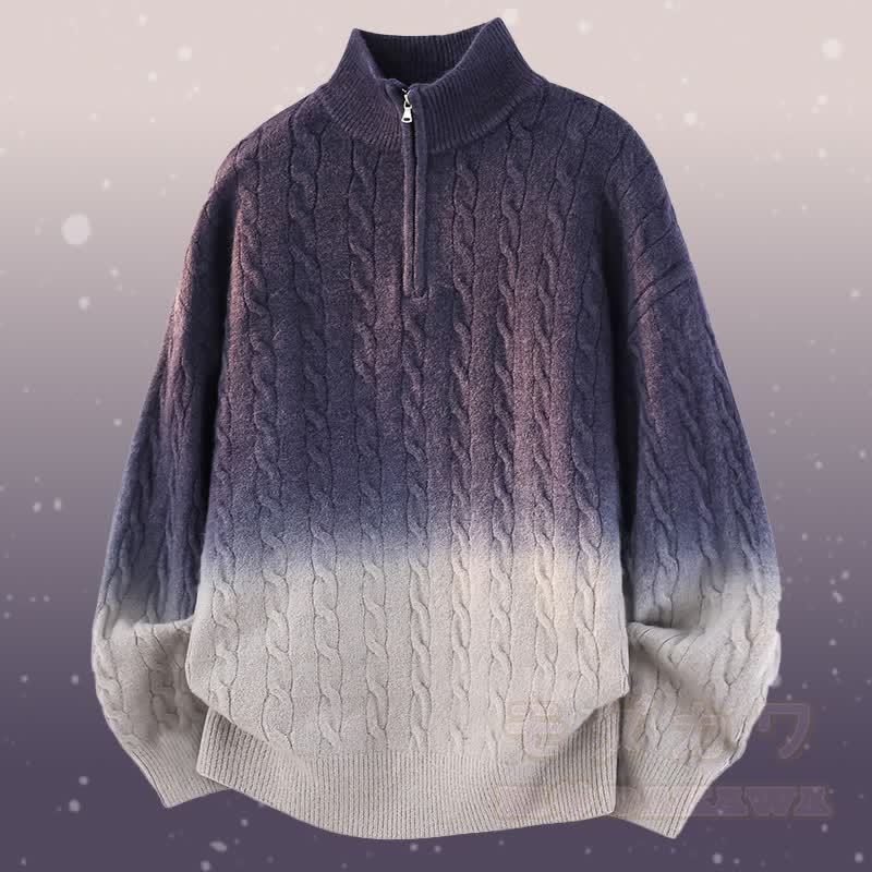 Zweiteiler: Strickpullover mit Farbverlauf und halbem Reißverschluss, Cordhose - Dunkelblauer Pullover - 3XL - image 6