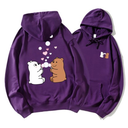 Bären Blasen Blasen Grafik Paar Passender Hoodie - Dark Purple - 5XL - image 5