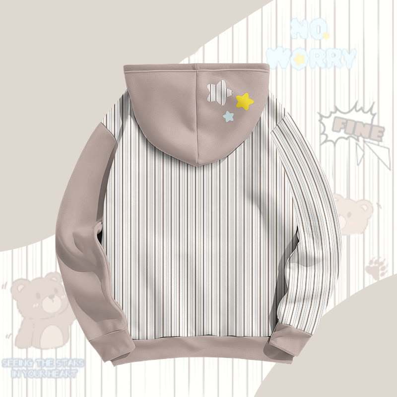 MODAKAWA Pullover-Hoodie mit Streifen-Bären-Grafik und Allover-Print - image 3