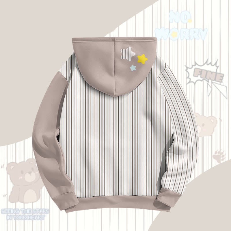 MODAKAWA Pullover-Hoodie mit Streifen-Bären-Grafik und Allover-Print - image 3