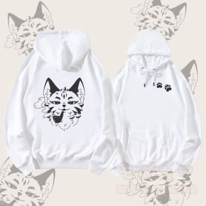 MODAKAWA Smoking Fox Graphic Streetwear Pullover Hoodie - Weiß - 5XL - image 3