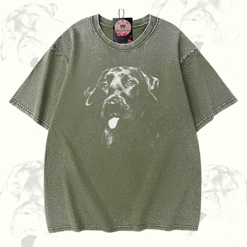 Modakawa Vintage T-Shirt mit Welpenzungen-Motiv, gewaschen aus 100 % Baumwolle - Green - 5XL - image 4