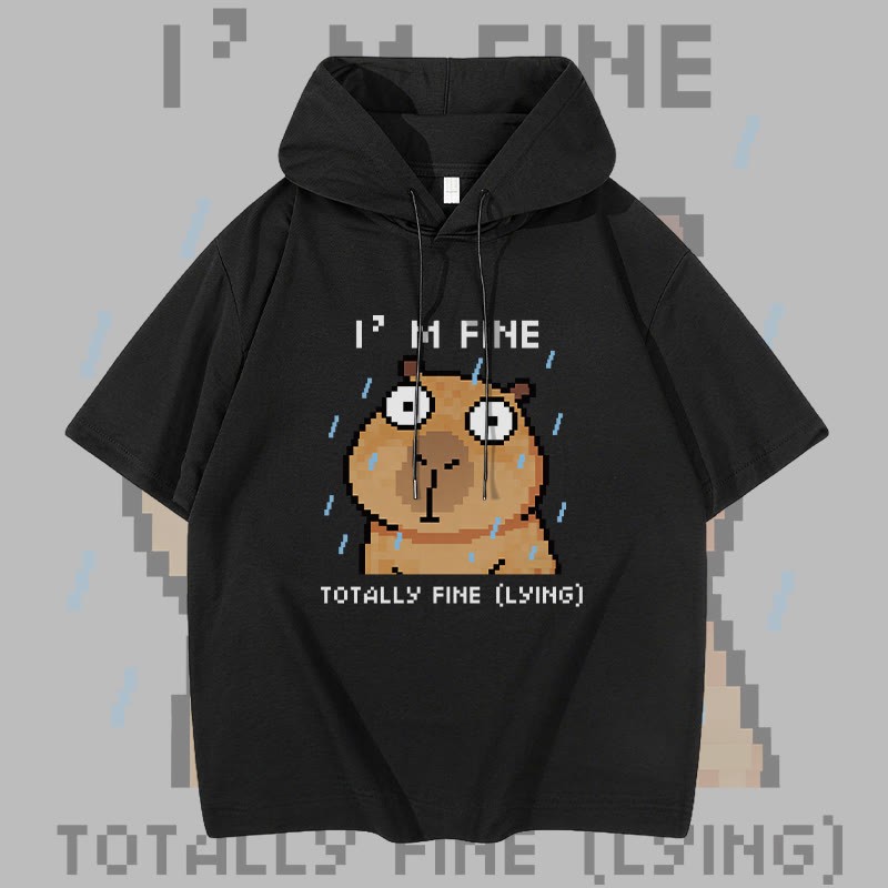Mir M 's gut! Modakawa Kurzarm-Hoodie mit Capybara-Grafik - Black - 3XL - image 2