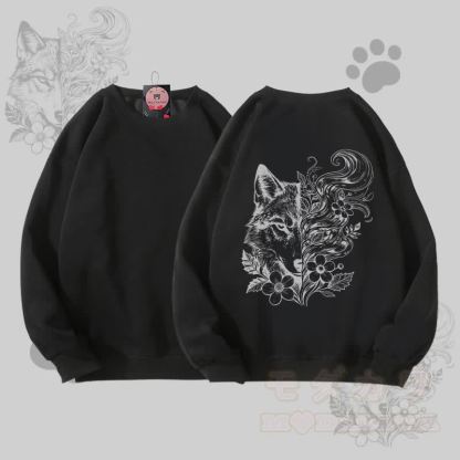 MODAKAWA Unisex-Sweatshirt mit Blumen- und Wolfsmotiv - Schwarz - 5XL - image 4