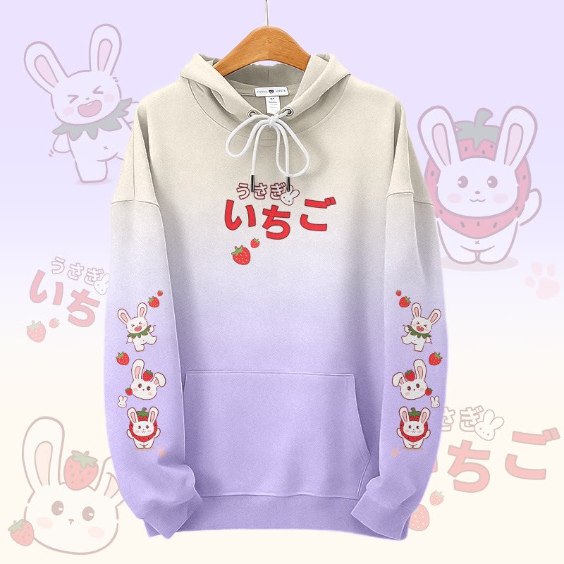 MODAKAWA Pullover-Hoodie mit Farbverlauf und Erdbeerhasen-Grafikprint - Purple - 8XL - image 2