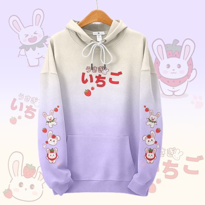 MODAKAWA Pullover-Hoodie mit Farbverlauf und Erdbeerhasen-Grafikprint - Purple - 8XL - image 2
