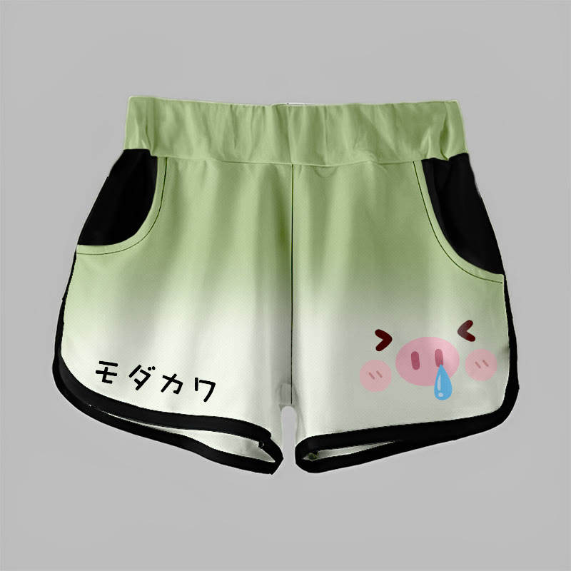 MODAKAWA Shorts mit Farbverlauf und rotzigem Schweinchen-Motiv - Green - 5XL - image 3