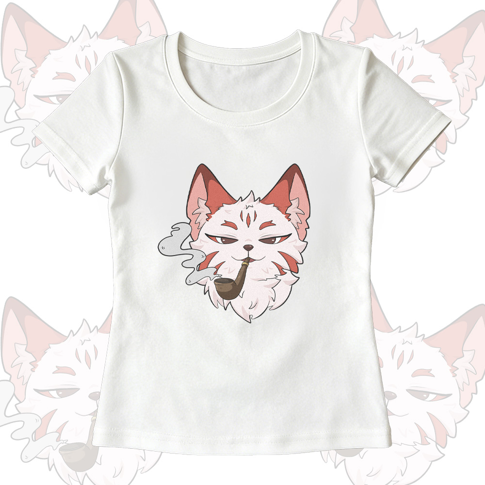 Smoking Fox Grafik-T-Shirt mit U-Ausschnitt, weite Hose, Modakawa passendes Outfit - White T-shirt - XL - image 3