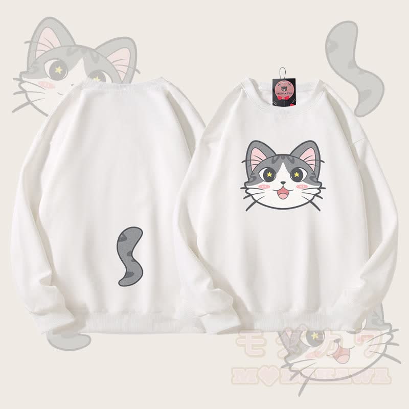 MODAKAWA Unisex-Sweatshirt mit Katzenmotiv (Gesicht und Schwanz) - Weiß - 5XL - image 3