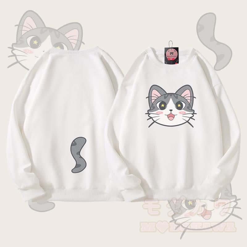 MODAKAWA Unisex-Sweatshirt mit Katzenmotiv (Gesicht und Schwanz) - Weiß - 5XL - image 3