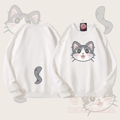 MODAKAWA Unisex-Sweatshirt mit Katzenmotiv (Gesicht und Schwanz) - Weiß - 5XL - image 3