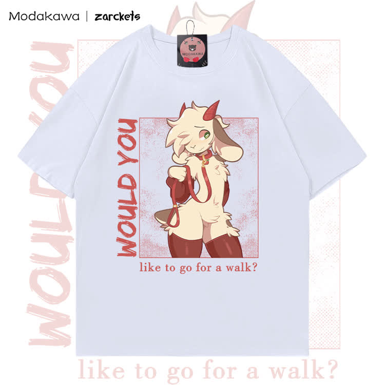 MODAKAWA X zarckets WOULD YOU Ziegen-Charakter-Grafik T-Shirt aus 100 % Baumwolle - White A - 5XL - image 4