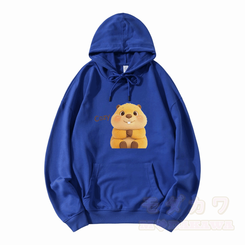 COZY Capybara Graphic Modakawa Loose Cotton-Blend Hoodie - Blau - 5XL - image 7