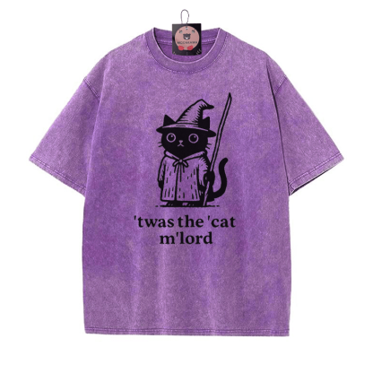 'TWAS THE' CAT M'LORD Zaubererkatze Grafik Unisex Vintage Washed T-Shirt - Lila - 5XL - image 5