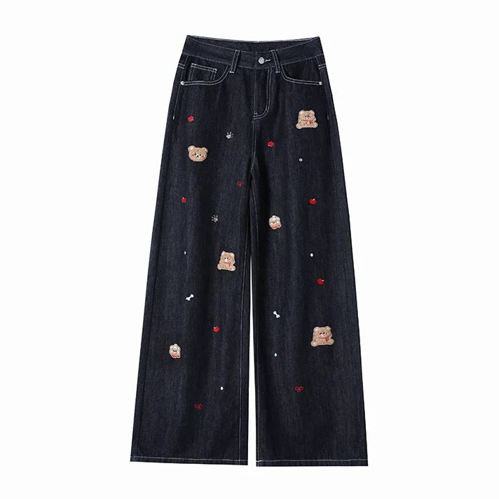 Schicke Jeans mit Cartoon-Stickerei und weitem Bein - image 5