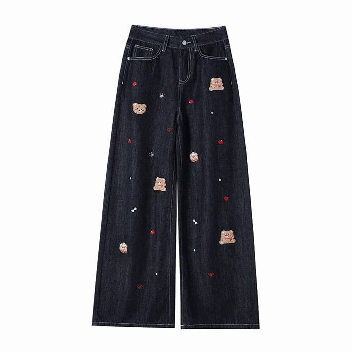 Schicke Jeans mit Cartoon-Stickerei und weitem Bein - image 5