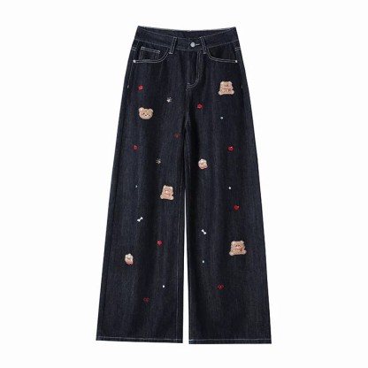 Schicke Jeans mit Cartoon-Stickerei und weitem Bein - image 5