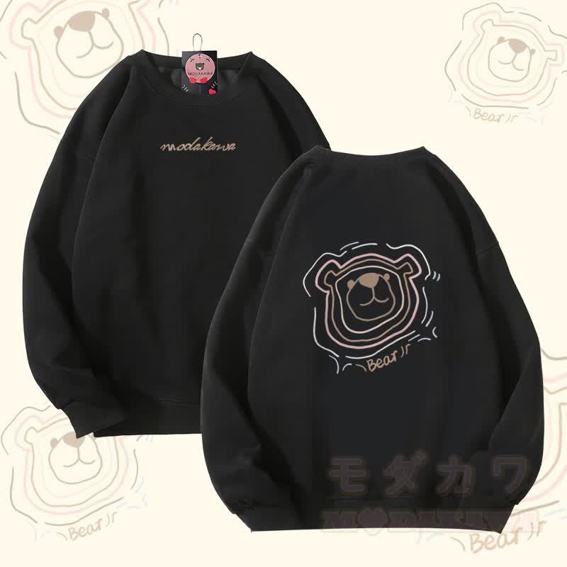 Modakawa Unisex-Sweatshirt mit Bären-Linienkunst-Grafik - Schwarz - 5XL - image 4