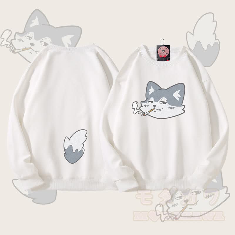 MODAKAWA Unisex-Sweatshirt mit Wolfsmotiv (Gesicht und Schwanz) - Weiß - 5XL - image 3