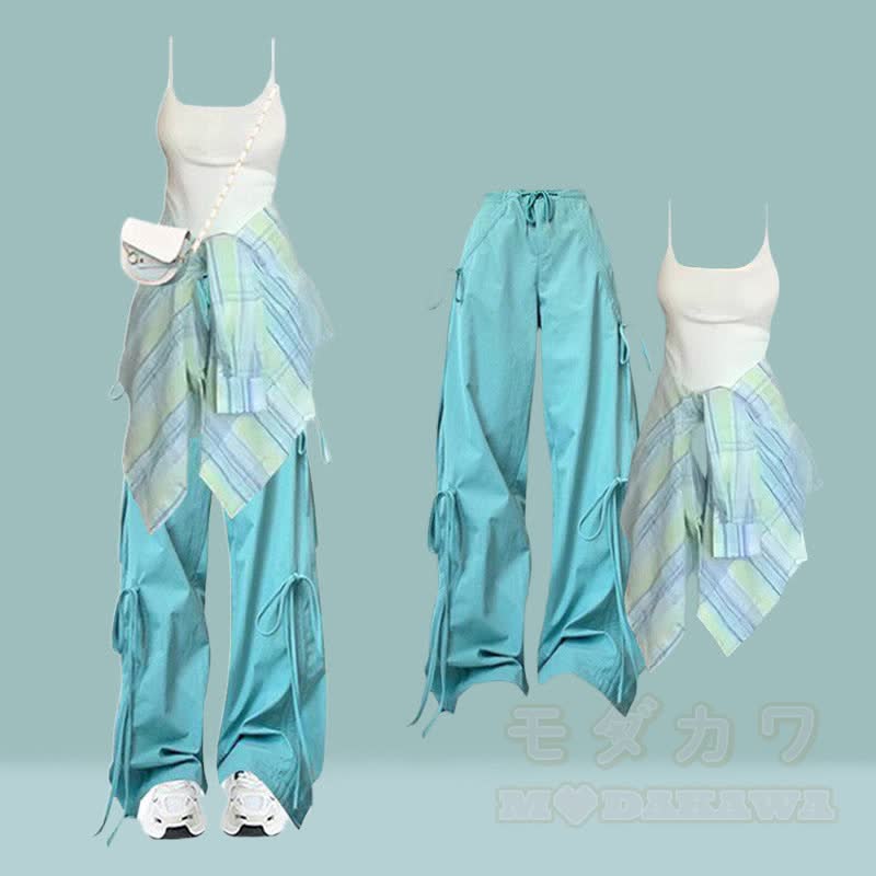 Cami-Top, kariertes Hemd, Cargohose, passendes Outfit - Set E - XL - image 5