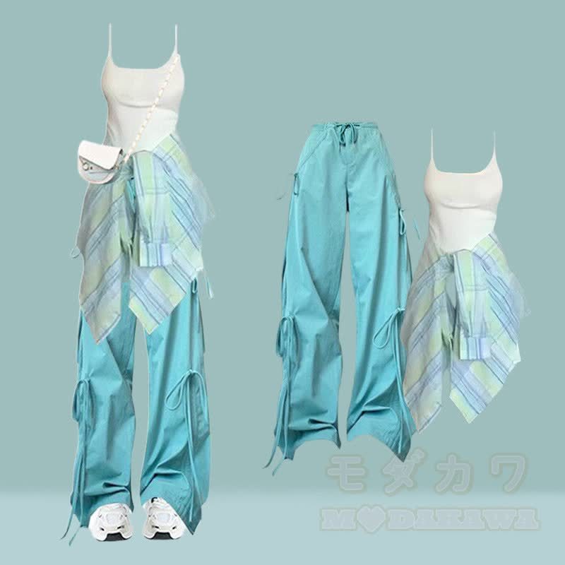 Cami-Top, kariertes Hemd, Cargohose, passendes Outfit - Set E - XL - image 5