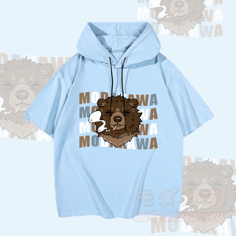 MODAKAWA Kurzarm-Hoodie mit Raucherbär-Grafik - Blau - 3XL - image 4