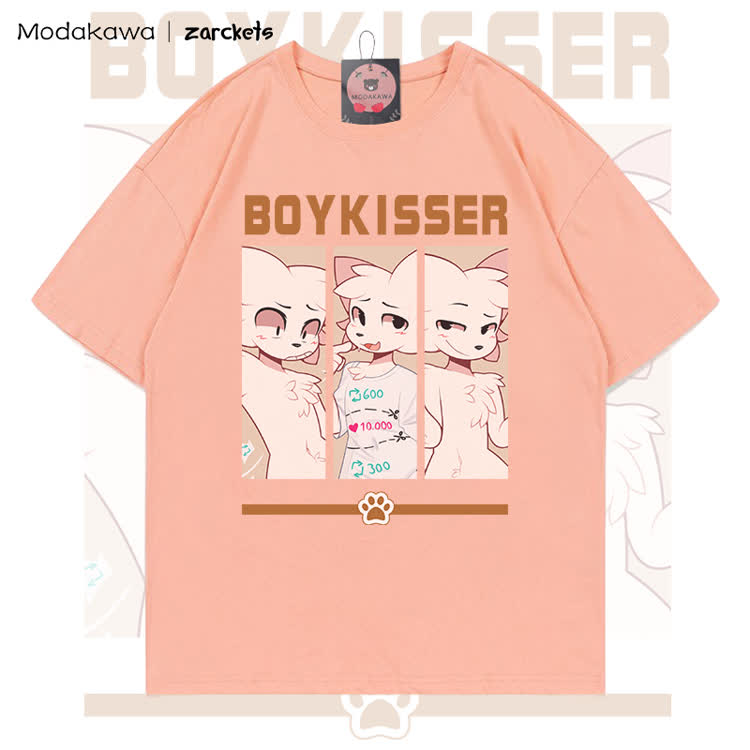 MODAKAWA X zarckets BOYKISSER Anime-Katzen-Charakter-Grafik 100% Baumwoll-T-Shirt - Peach - 5XL - image 4