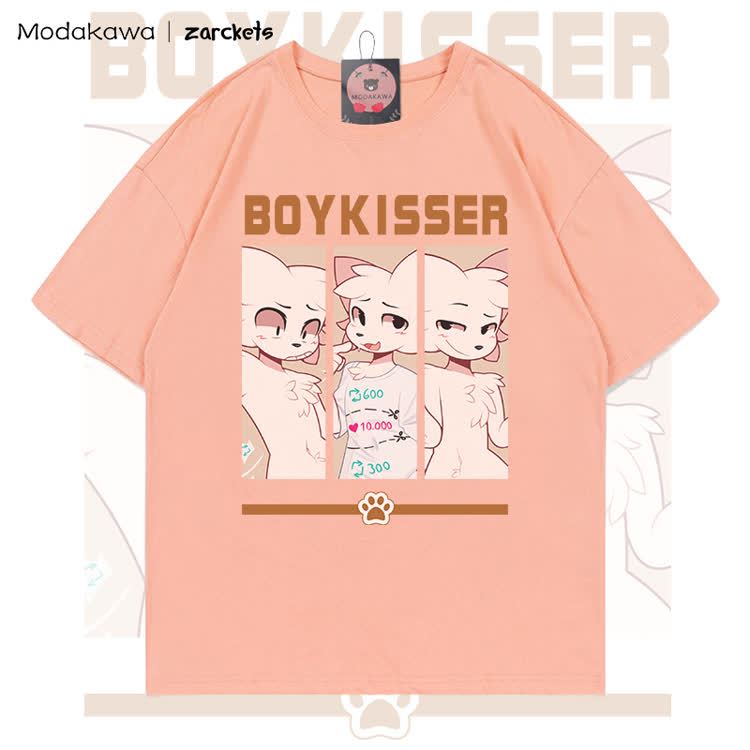 MODAKAWA X zarckets BOYKISSER Anime-Katzen-Charakter-Grafik 100% Baumwoll-T-Shirt - Peach - 5XL - image 4