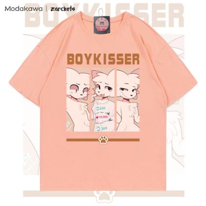 MODAKAWA X zarckets BOYKISSER Anime-Katzen-Charakter-Grafik 100% Baumwoll-T-Shirt - Peach - 5XL - image 4
