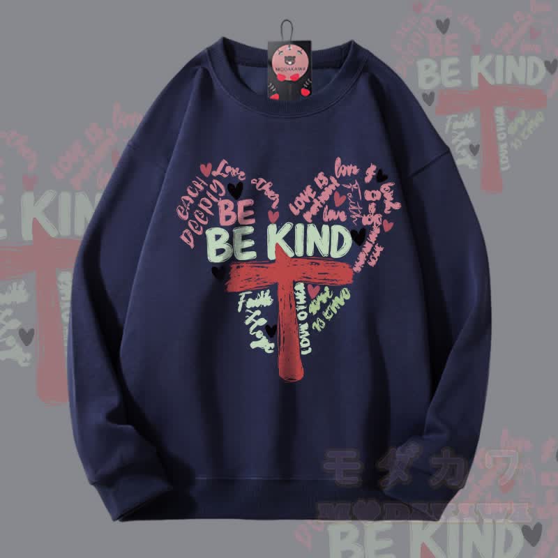 MODAKAWA BE KIND Herz-Kreuz-Grafik Partner-Sweatshirt Unisex - Purpurblau - 5XL - image 3