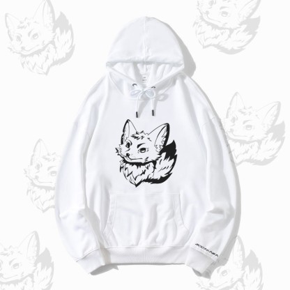 MODAKAWA Arctic Fox Graphic Streetwear Pullover Hoodie - White - 5XL - image 4