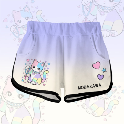 Modakawa Shorts mit pastellfarbenem Farbverlauf und Katzenmotiv - Purple B - 5XL - image 3