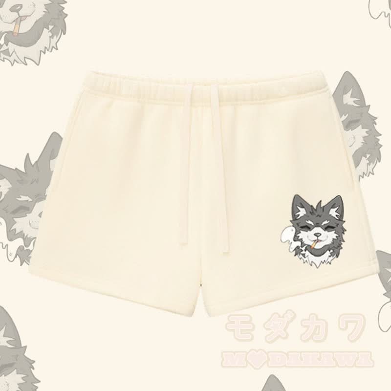 MODAKAWA Shorts mit Raucherwelpen-Motiv, dick mit Fleece gefüttert - Aprikose - L - image 3