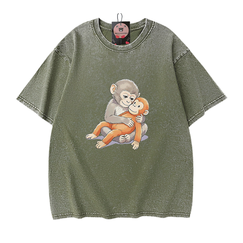 PUNCH Monkey Doll Grafik Modakawa Vintage gewaschenes T-Shirt aus 100% Baumwolle - Green - 5XL - image 8