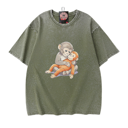 PUNCH Monkey Doll Grafik Modakawa Vintage gewaschenes T-Shirt aus 100% Baumwolle - Green - 5XL - image 8