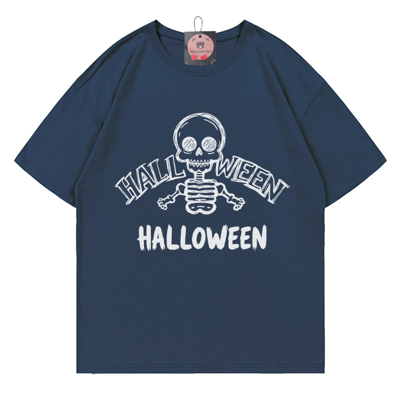 Halloween-T-Shirt mit Totenkopf-Print - Purplish Blue - 5XL - image 5