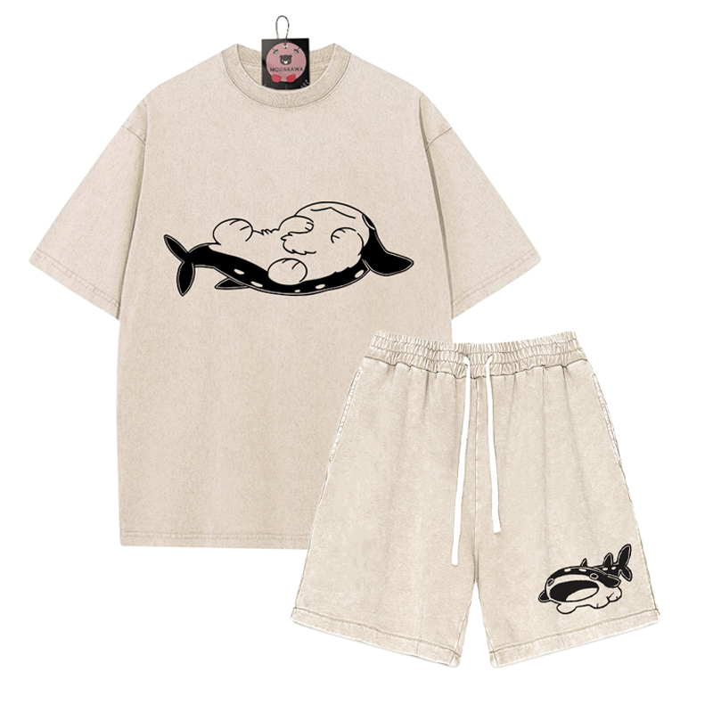 Verspieltes T-Shirt mit Pupfish-Grafik und verwaschenen Shorts im Vintage-Stil, zweiteiliges Set - Apricot - 3XL - image 7
