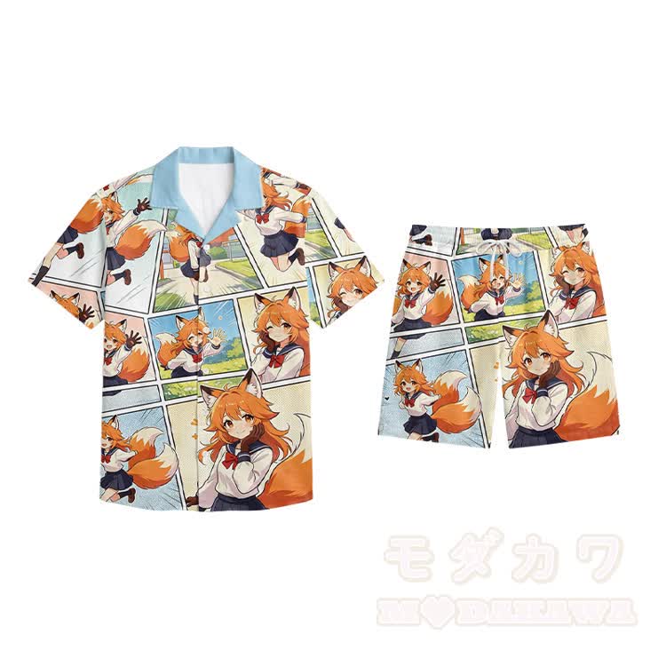 Modakawa-Shirt mit Anime-Print und passende Shorts - Mehrfarbiges Set - 5XL - image 22
