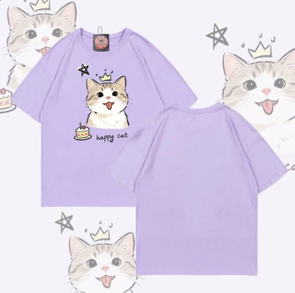 Modakawa T-Shirt mit HAPPY Katzenkuchen-Motiv, 100 % Baumwolle - Purple - 5XL - image 5
