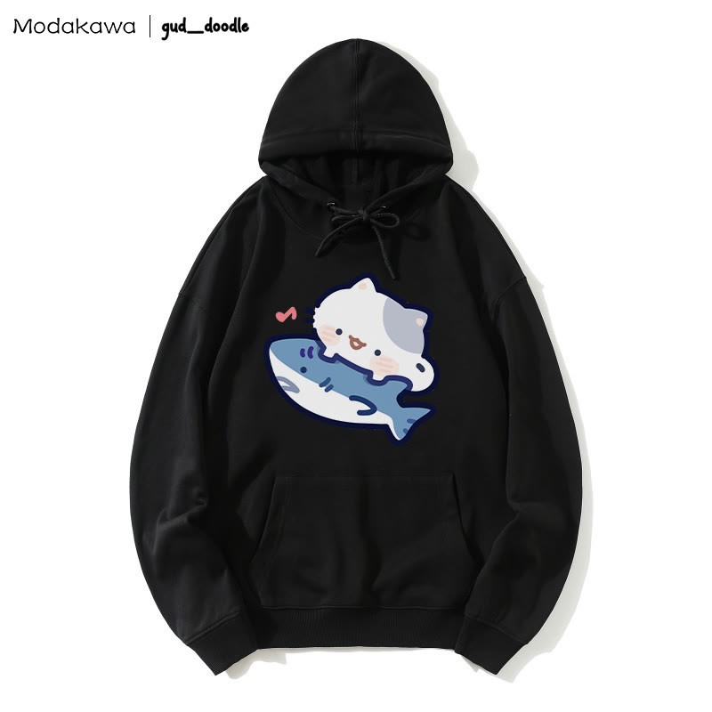 MODAKAWA X gud_doodle Lockerer Hoodie mit Kitty-Hai-Print - Black - 5XL - image 5