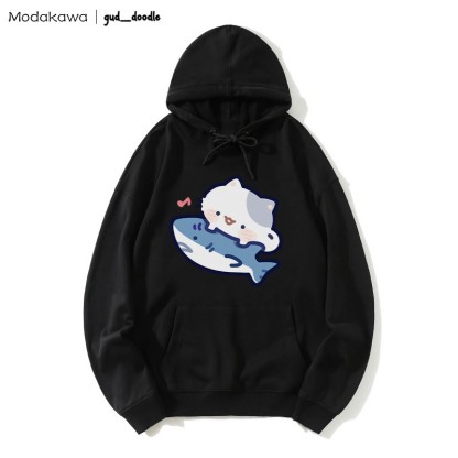 MODAKAWA X gud_doodle Lockerer Hoodie mit Kitty-Hai-Print - Black - 5XL - image 5