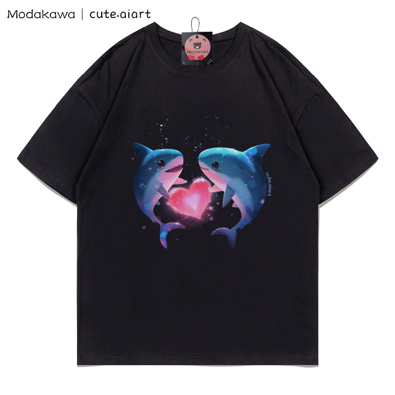 T-Shirt mit dem Aufdruck „Zwei sich kuschelnde Delfine“ - Black - 5XL - image 5