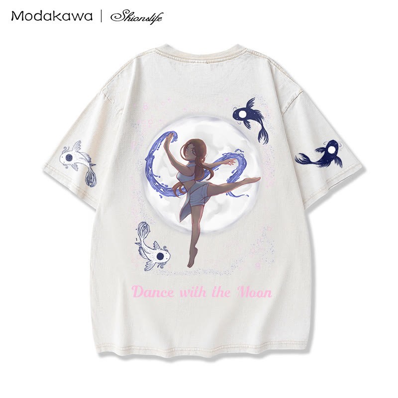 MODAKAWA X Shionslife – T-Shirt „Moon and Ocean Spirit“ aus gewaschener Vintage-Baumwolle, 100 % - Apricot - 5XL - image 4