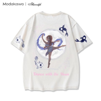 MODAKAWA X Shionslife – T-Shirt „Moon and Ocean Spirit“ aus gewaschener Vintage-Baumwolle, 100 % - Apricot - 5XL - image 4