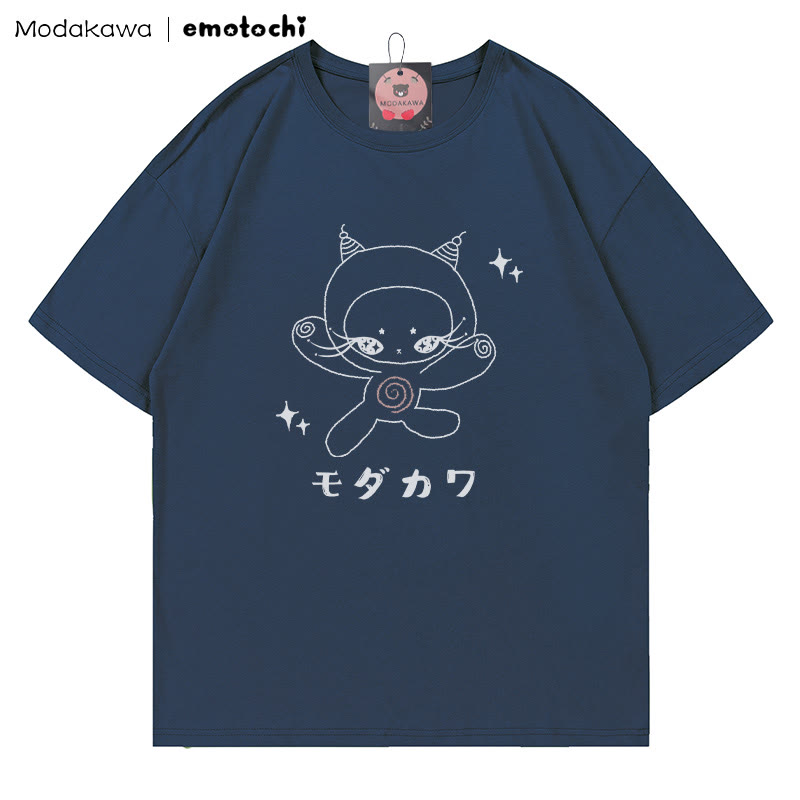 MODAKAWA X emotochi Kitty Star Print T-Shirt - Purplish Blue - 5XL - image 5