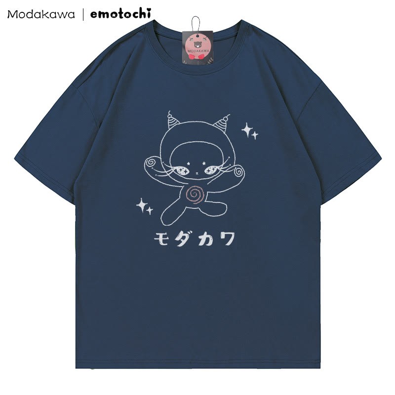MODAKAWA X emotochi Kitty Star Print T-Shirt - Purplish Blue - 5XL - image 5