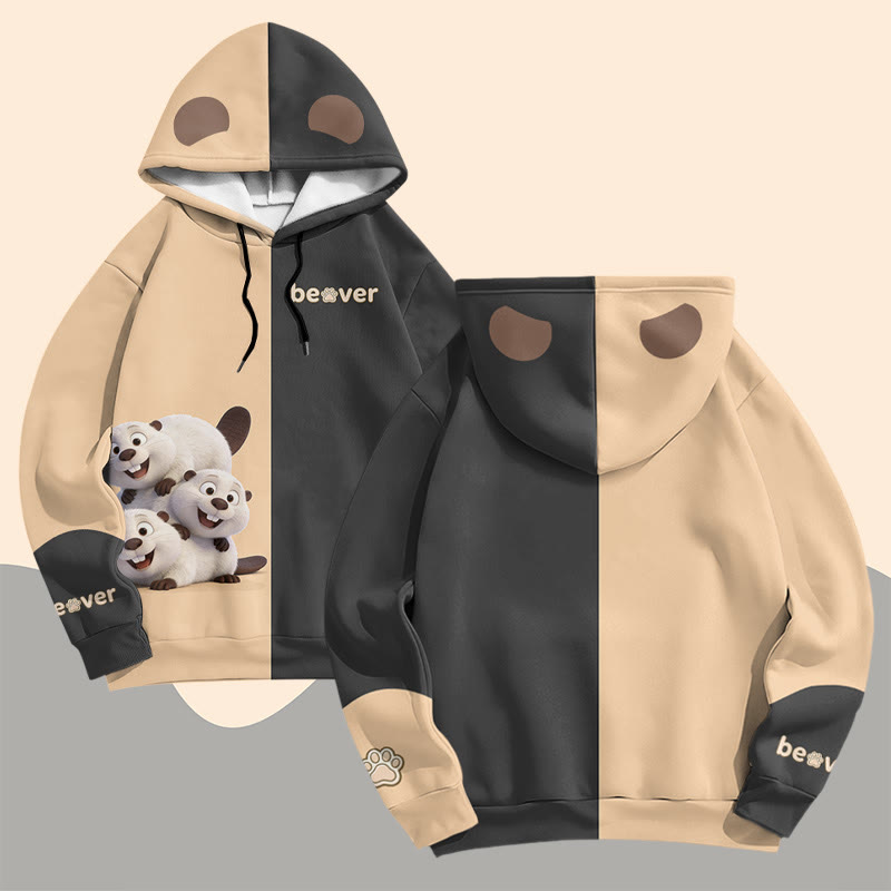 Modakawa Pullover-Hoodie mit lustigem Bibermotiv - Khaki & Black - 6XL - image 4