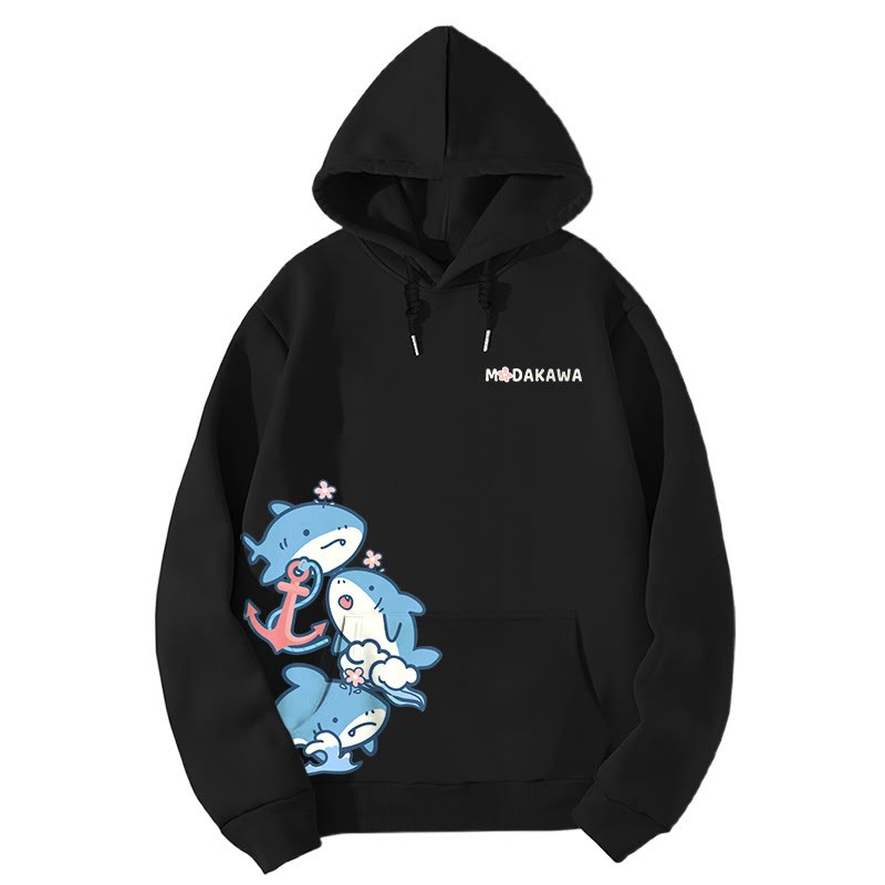 Modakawa Hoodie mit Farbverlauf, Hai-Buchstabenprint, lockere Passform - Black - 5XL - image 2