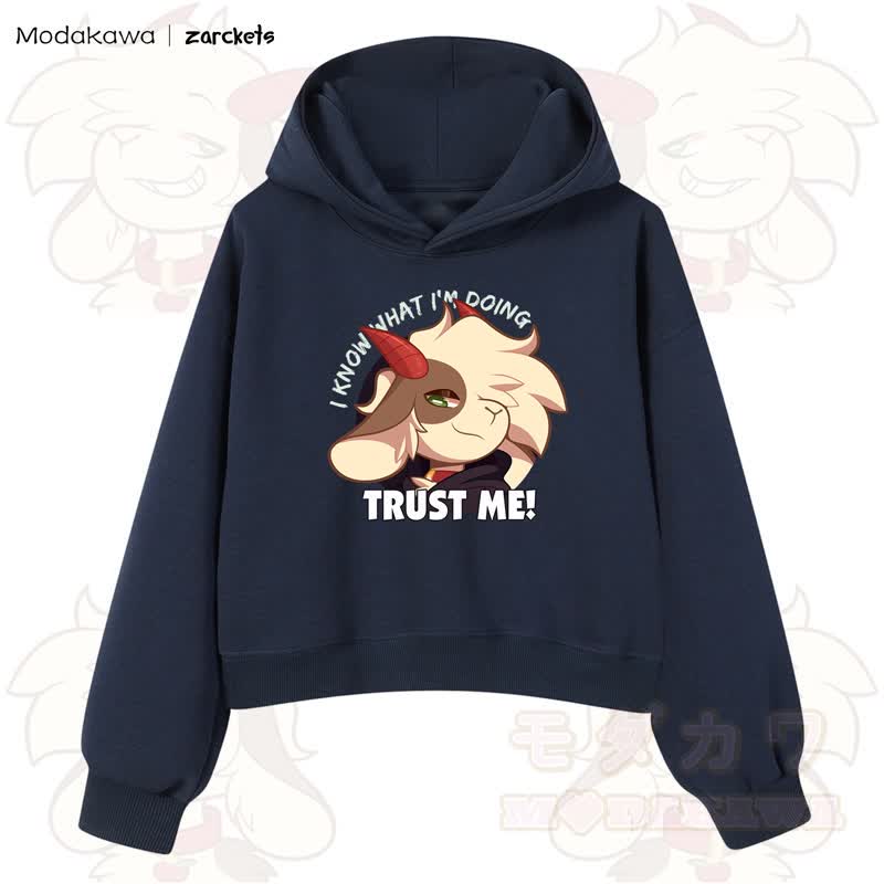 MODAKAWA X zarckets TRUST ME Goat Graphic Cropped Cotton Hoodie - Marineblau - 3XL - image 10